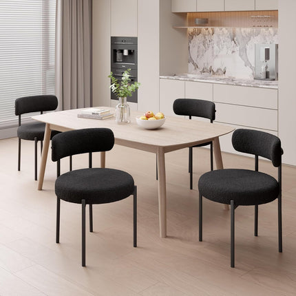 Boucle Dining Chairs – Teddy Fabric Curved Back Metal Legs Set of 4
