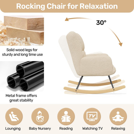 Lambswool Upholstered Rocking Chair High Back 136kg Capacity