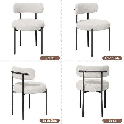 Boucle Dining Chairs – Teddy Fabric Curved Back Metal Legs Set of 4