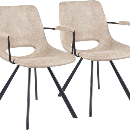 Mid-Century Leather Dining Chairs Metal Legs, Padded Seat Set of 2