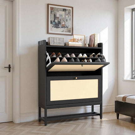 Slim Entryway Shoe Storage Cabinet Modern Freestanding Shoes Organizer