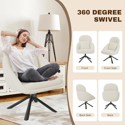 Swivel Accent Chair – Corduroy, Adjustable Headrest, Oversized