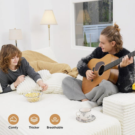 111” L-Shaped Cloud Sofa – Reversible Corduroy 8 Pillows
