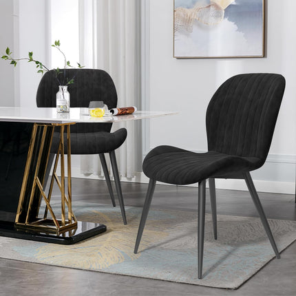Velvet Dining Chairs – Thick Cushions, Metal Legs Set of 2