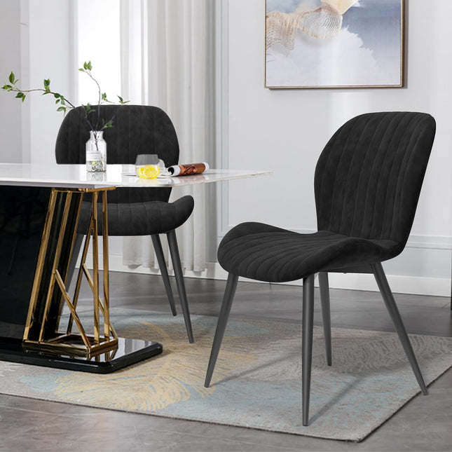 Velvet Dining Chairs – Thick Cushions, Metal Legs Set of 2