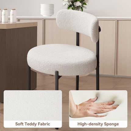 Boucle Dining Chairs – Teddy Fabric Curved Back Metal Legs Set of 4