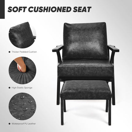 Mid-Century Accent Chair with Ottoman – PU Leather Upholstered