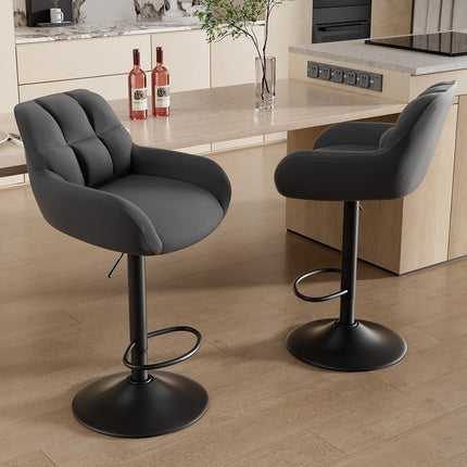 Adjustable PU Leather Bar Stools – 360° Swivel, with Armrest Set of 2