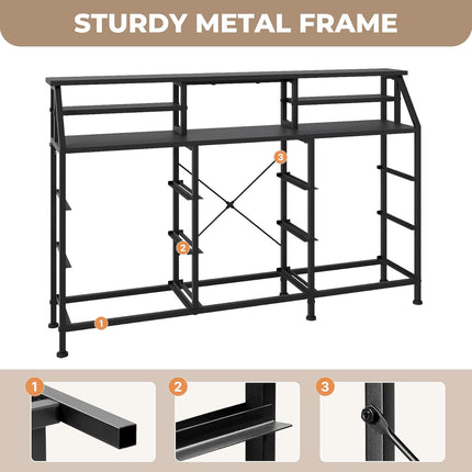 9-Drawer Fabric Storage Tower – Wood Top Metal Frame Side Pockets