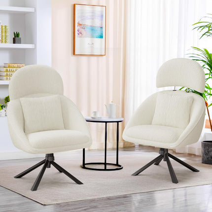 Swivel Accent Chair – Corduroy, Adjustable Headrest, Oversized