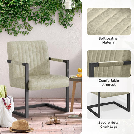 Faux Leather Dining Chairs – Padded, Metal Legs Set of 2