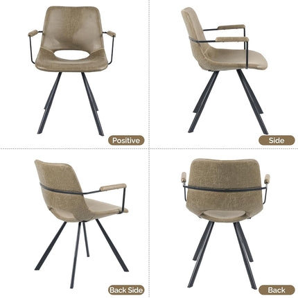 Mid-Century Leather Dining Chairs Metal Legs, Padded Seat Set of 2