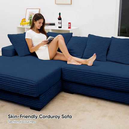 111” L-Shaped Cloud Sofa – Reversible Corduroy 8 Pillows