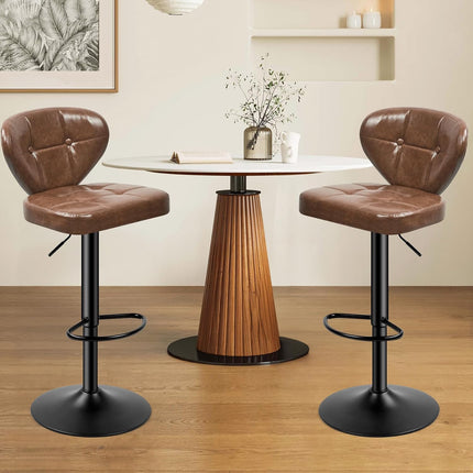 Adjustable Bar Stools – PU Leather, Swivel, with Backrest Set of 2