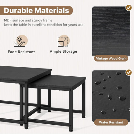 2-Piece Wooden Coffee Table Set – Square, Metal Frame