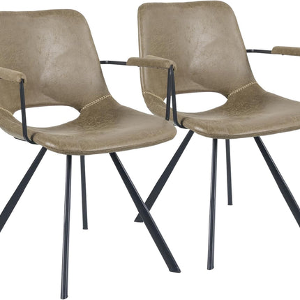 Mid-Century Leather Dining Chairs Metal Legs, Padded Seat Set of 2
