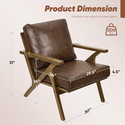 Mid-Century Accent Chair with Ottoman – PU Leather Upholstered