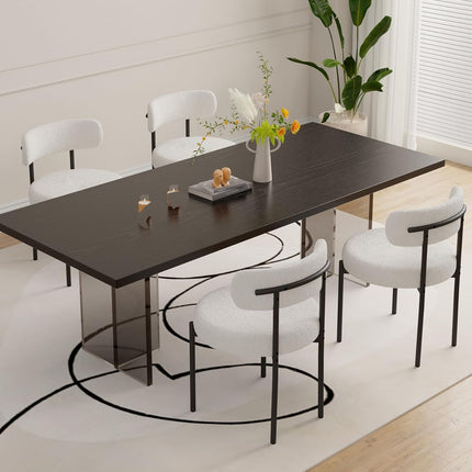 Boucle Dining Chairs – Teddy Fabric Curved Back Metal Legs Set of 4