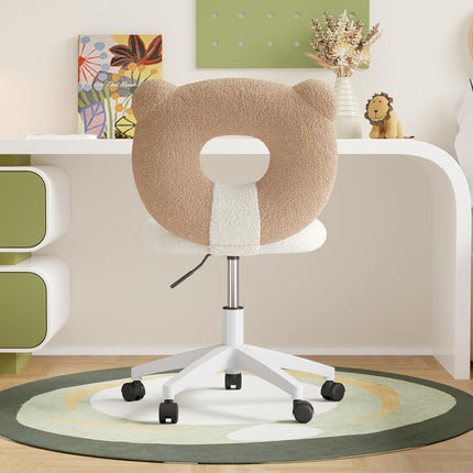 Adjustable Kids Desk Chair – Teddy Fabric, on Wheels, with Back