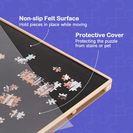 Wooden Puzzle Table Rotating Tilting with 4 Storage Drawers