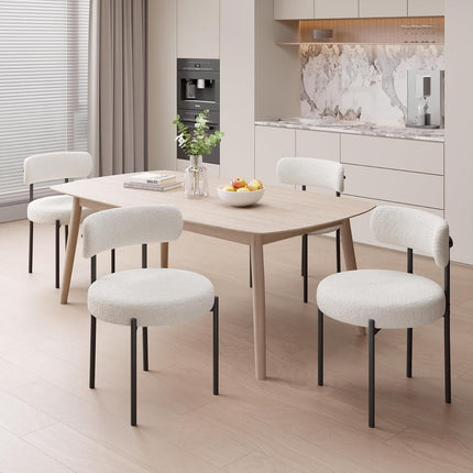 Boucle Dining Chairs – Teddy Fabric Curved Back Metal Legs Set of 4