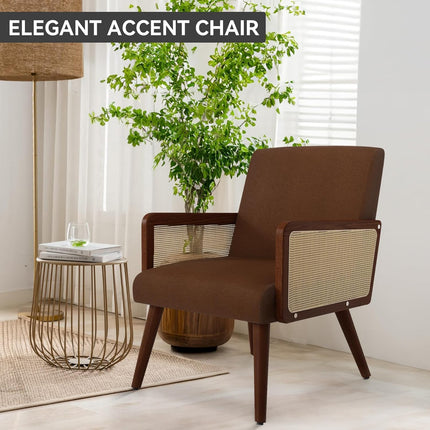 Rattan Accent Chairs – Wood Legs Modern Lounge Design Set of 2