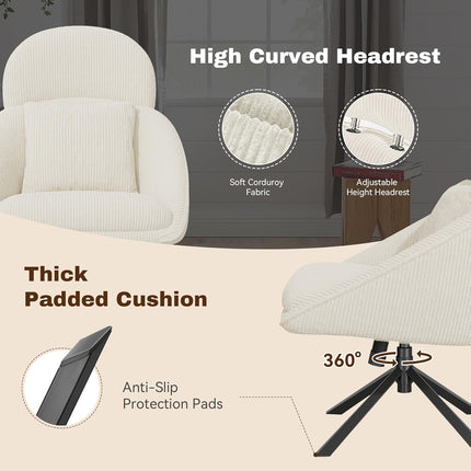 Swivel Accent Chair – Corduroy, Adjustable Headrest, Oversized