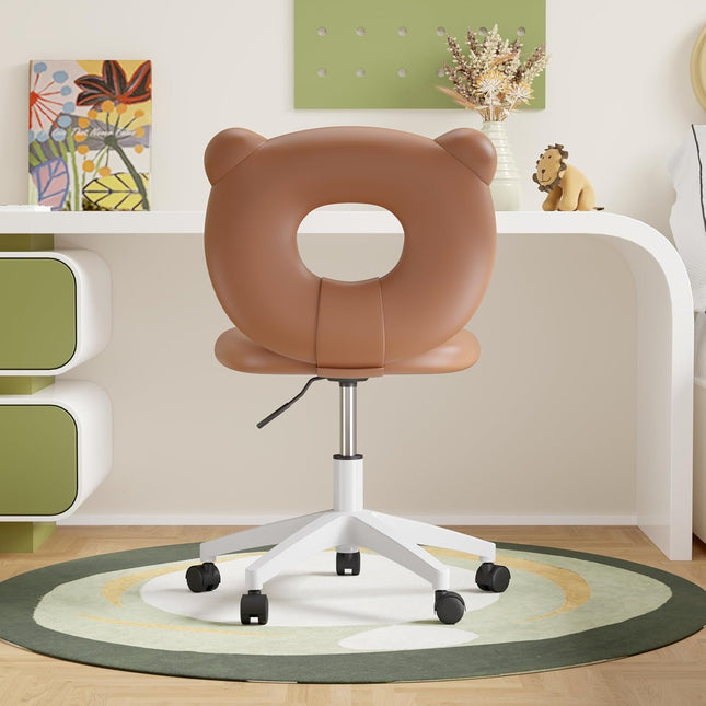 Adjustable Kids Desk Chair – Teddy Fabric, on Wheels, with Back