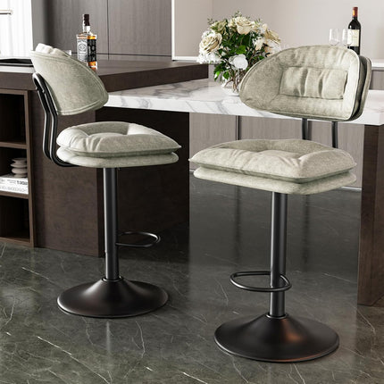 Adjustable Padded Bar Stools Double Layer with Backrest Set of 2
