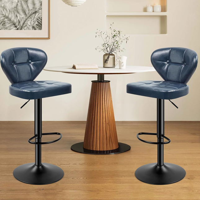 Adjustable Bar Stools – PU Leather, Swivel, with Backrest Set of 2