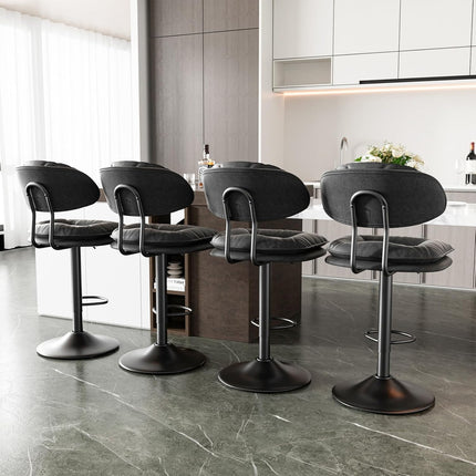 Adjustable Padded Bar Stools Double Layer with Backrest Set of 2