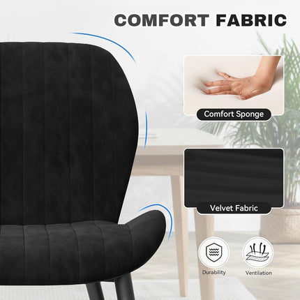 Velvet Dining Chairs – Thick Cushions, Metal Legs Set of 2