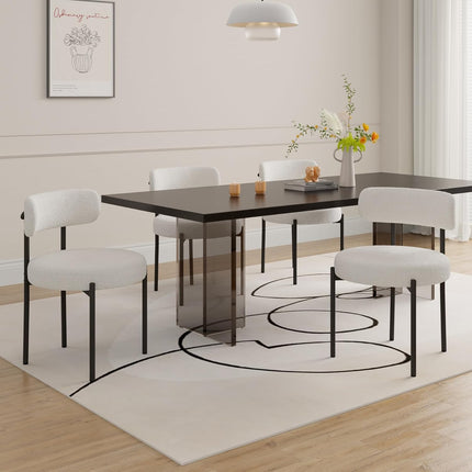 Boucle Dining Chairs – Teddy Fabric Curved Back Metal Legs Set of 4