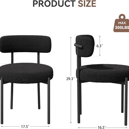 Boucle Dining Chairs – Teddy Fabric Curved Back Metal Legs Set of 4