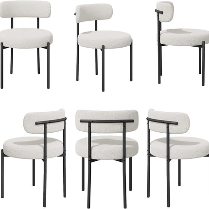 Boucle Dining Chairs – Teddy Fabric Curved Back Metal Legs Set of 4