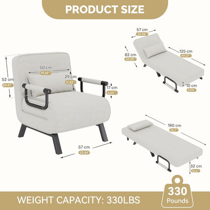 4-in-1 Folding Sofa Bed – Adjustable 150kg Capacity Metal Frame