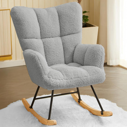 Lambswool Upholstered Rocking Chair High Back 136kg Capacity
