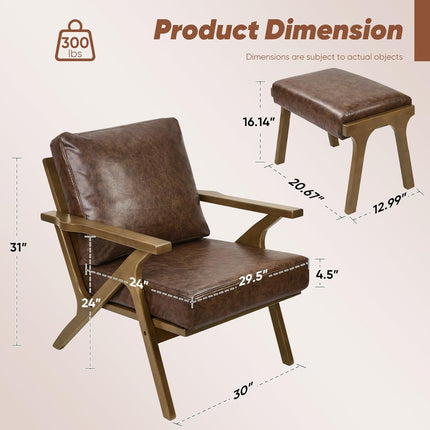 Mid-Century Accent Chair with Ottoman – PU Leather Upholstered