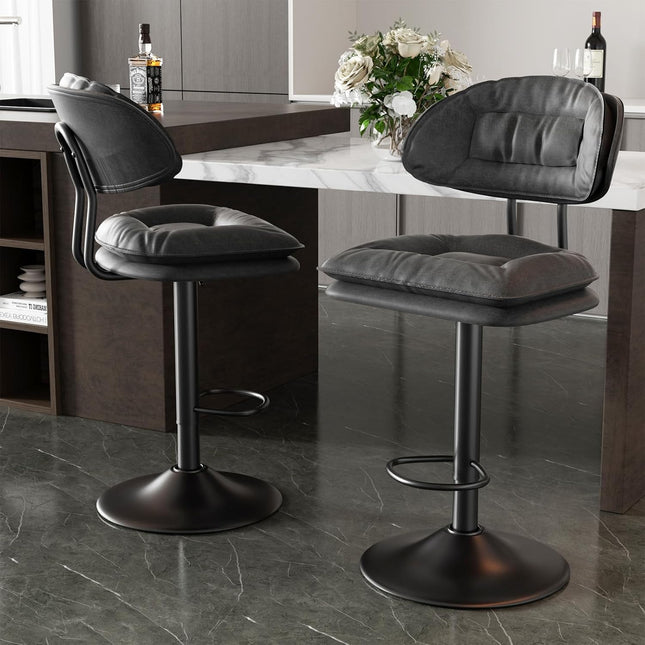 Adjustable Padded Bar Stools Double Layer with Backrest Set of 2