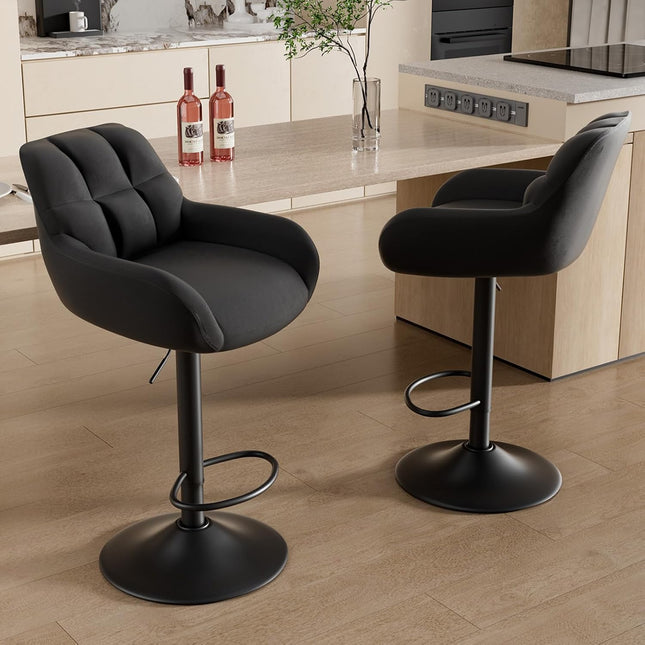 Adjustable PU Leather Bar Stools – 360° Swivel, with Armrest Set of 2