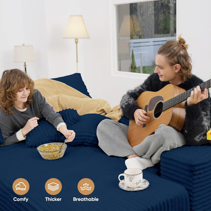 111” L-Shaped Cloud Sofa – Reversible Corduroy 8 Pillows