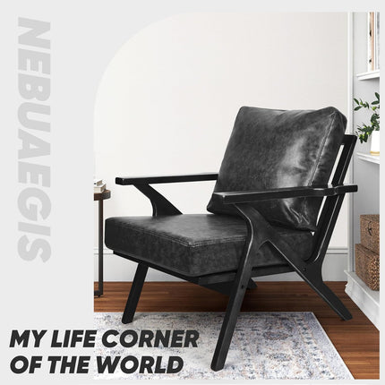 Mid-Century Accent Chair with Ottoman – PU Leather Upholstered