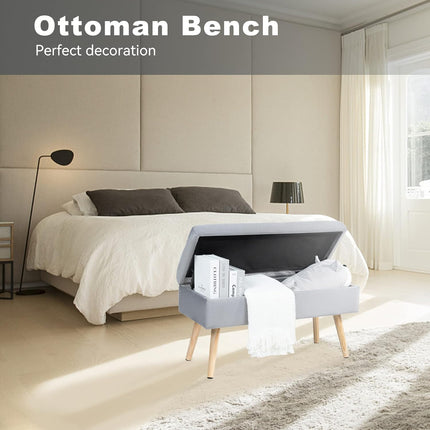Storage Ottoman Bench – Upholstered, Safety Hinge, for Bedroom