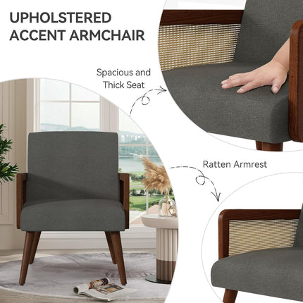 Rattan Accent Chairs – Wood Legs Modern Lounge Design Set of 2
