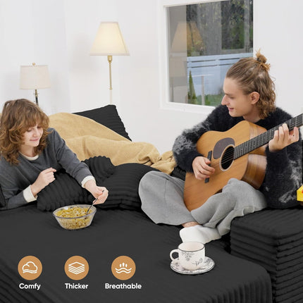111” L-Shaped Cloud Sofa – Reversible Corduroy 8 Pillows
