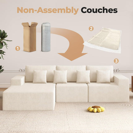 111” Modular L-Shaped Cloud Sofa – No Assembly Deep Seat
