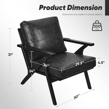 Mid-Century Accent Chair with Ottoman – PU Leather Upholstered