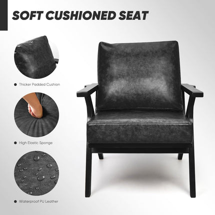 Mid-Century Accent Chair with Ottoman – PU Leather Upholstered