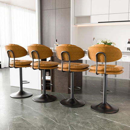 Adjustable Padded Bar Stools Double Layer with Backrest Set of 2