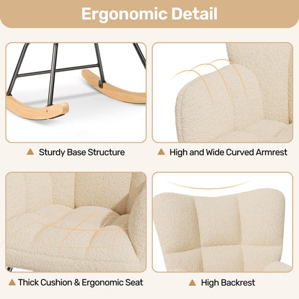 Lambswool Upholstered Rocking Chair High Back 136kg Capacity